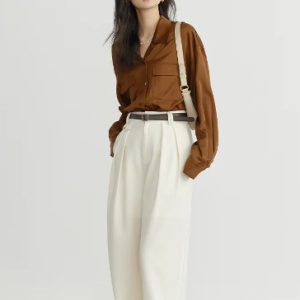 Elegant Satin Butterfly Button Office Loose Shirt