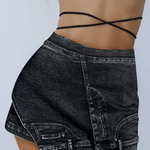 Fashion Personality Slim Irregular Patchwork Pockets Solid Color Denim Short