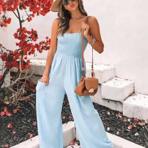 Loose Suspenders Casual Boho Beach Holiday Wide-leg Trousers Jumpsuit