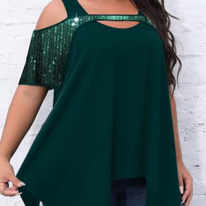 Off Shoulder Sequin Solid Color Loose Tops