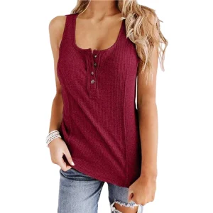Pure Color Buttons Sleeveless Vest T-shirt