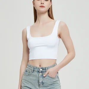 Ribbed Casual Fitness Short Vest Candy Colors Knitted Off Shoulder Crop Top