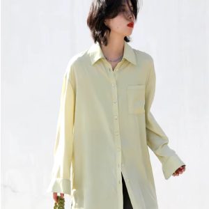 Solid Long Sleeve Skin Friendly Loose Medium Length Shirt