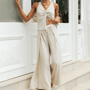 Special Fashion Set Suit Two-piece Short-sleeved Blouse with Wide-leg Slit Trousers Loose Jumpsuit