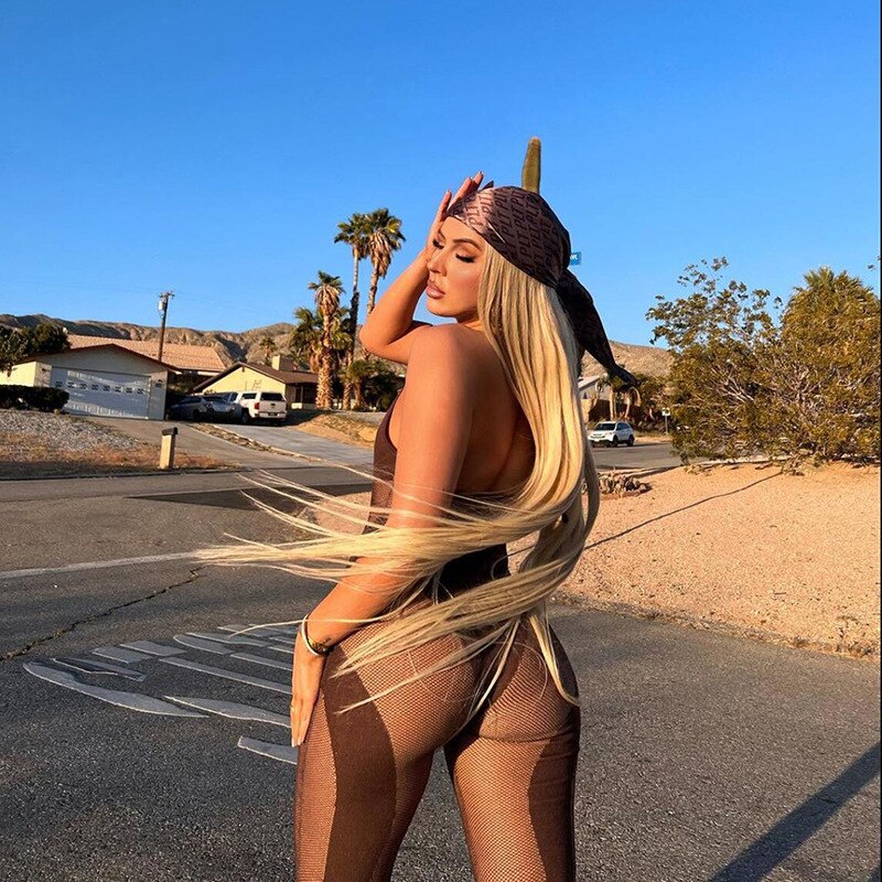 Summer Chic Mesh Patchwork See Through Skinny Jumpsuit Women Sexy Backless Bandage Basic Jumpsuits Trim Clubwear 2023 - Image 2