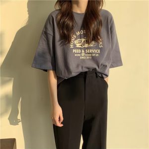 Superior Letters O Neck Loose Short Sleeve T-shirt