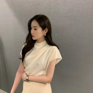 Temperament Pleated Stand Slim Shirts