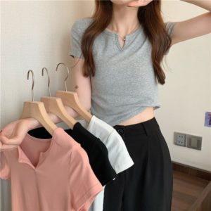 Woman's Tshirts superior quality spring/summer solid color V neck casual short sleeve