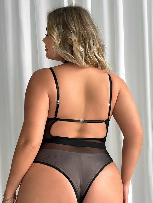 Women Sexy Mesh See-Through Chain One-Piece Plus Size Lingerie