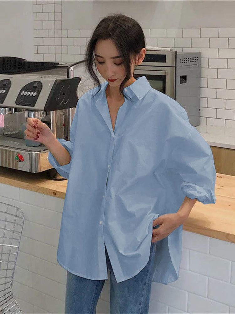 Women Shirts Oversized Korean Cotton White Blouse Femme Long Sleeve Loose Oversized  Blouses – TD Mercado