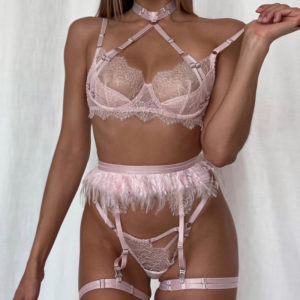 Women'S Sexy Lace Feather Stitching Gathering Sexy Lingerie Set