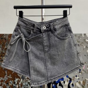 Women's Short Denim Slim High Waist Zipper Irregular Lace-up Pockets A-line Female Shorts