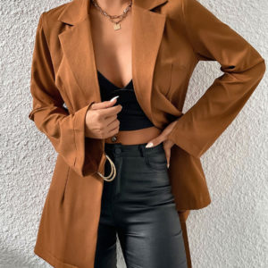 Blazer Jacket Coffee Brown Lapel Chic Casual Street Outerwear For Women