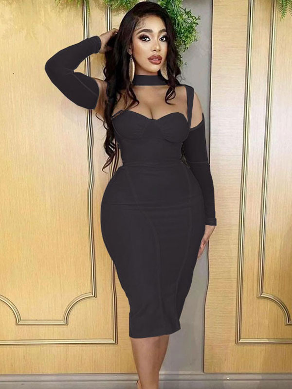Bodycon Dresses Strapless Backless Sexy Long Sleeves Pencil Dress