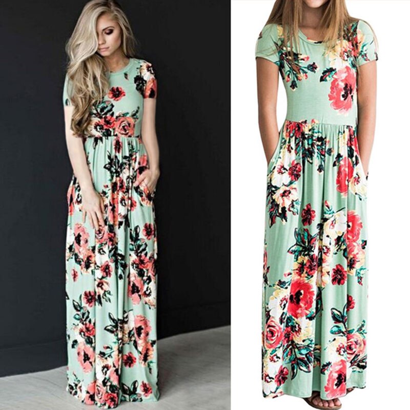 Mother and Daughter Dresses Casual Short Sleeve Floral Bohemia Long Dress For Family Matching Outfits - Image 5