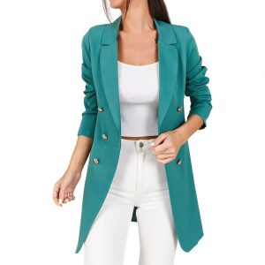Slim Fit Long Sleeve Solid Color Casual Suit Blazer Long Coat Outerwear
