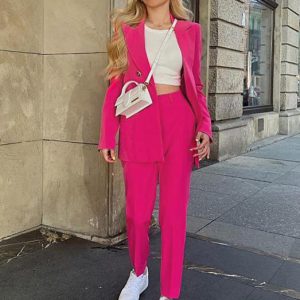 Two Piece Suits Solid Color Outerwear Classic Blazer Jacket Slim Fit Pants Outfit