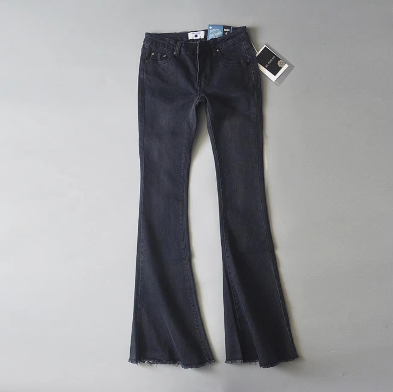 Casual Raised Bell Bottoms Zipper Fly Button Pants - Image 10