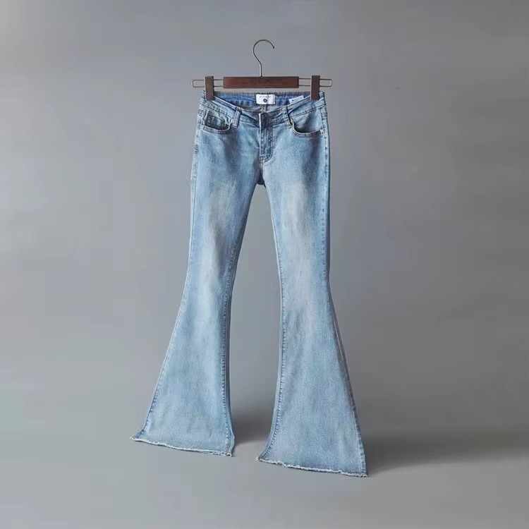 Casual Raised Bell Bottoms Zipper Fly Button Pants - Image 4