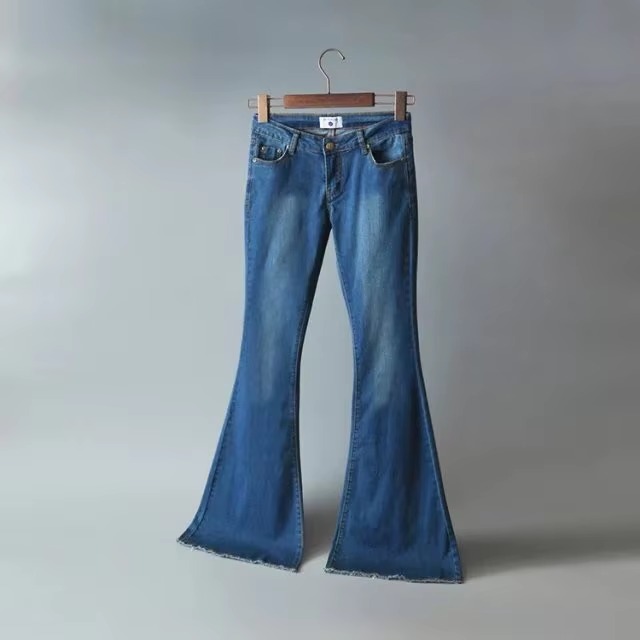 Casual Raised Bell Bottoms Zipper Fly Button Pants - Image 3