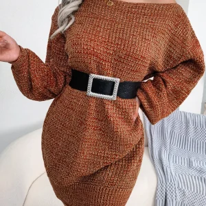 Off Shoulder Knitted Lantern Sleeve Casual Loose Pullover Mini Sweeter Dress