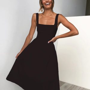 Casual Long Sleeveless Straps Solid Casual Dress