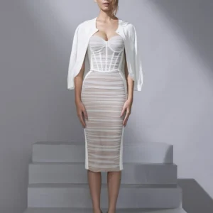 Sleeveless Pleated Straps Neck Layered Sheath Bodycon Dress