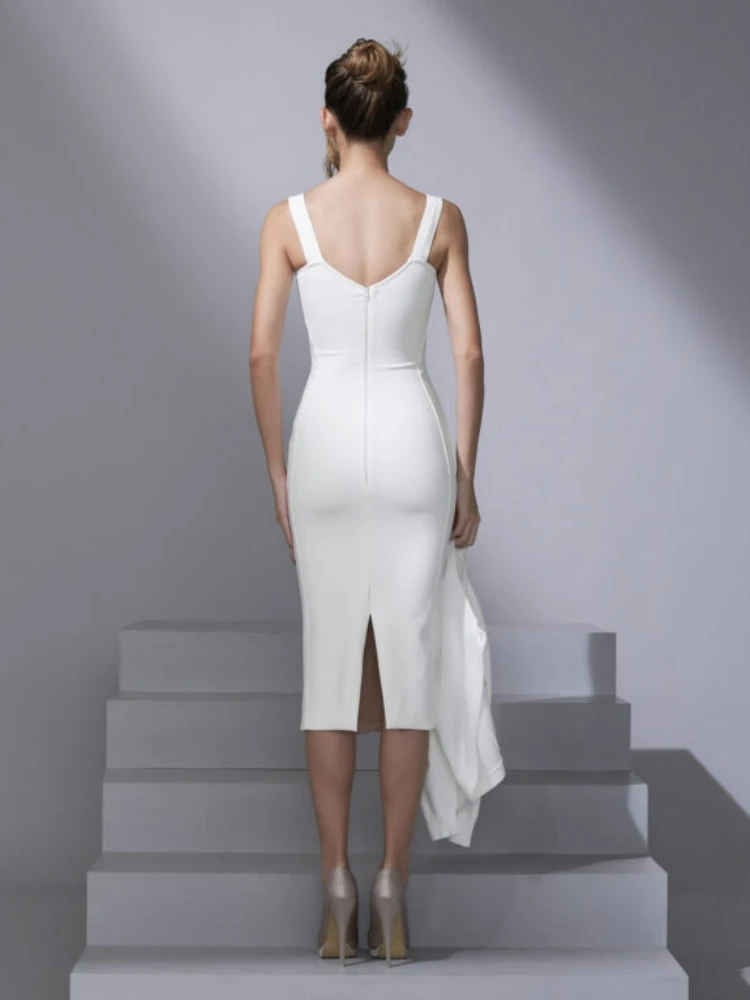 Sleeveless Pleated Straps Neck Layered Sheath Bodycon Dress - Image 3