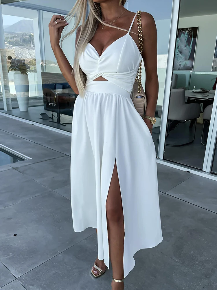 V-Neck Pleated Rose Medium Beach Dress - Image 2