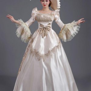 Champagne Retro Costumes Ruffles Polyester Hat Women's Euro-Style Tunic Marie Antoinette Costume Party Prom Dress