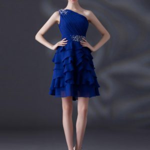 A-line Beading One-Shoulder Chiffon Gorgeous Cocktail wedding guest dress