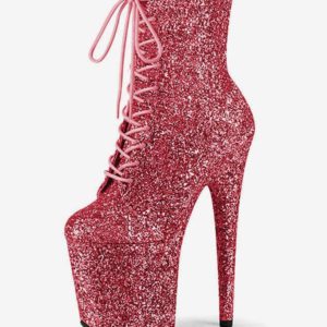 Pole Dance Shoes Women's Glitter Lace Up Stiletto Heel Ankle Boots with Platform