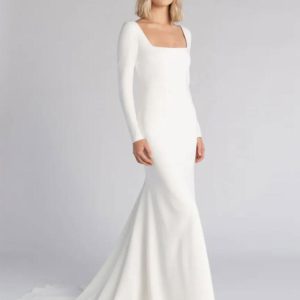 Simple Wedding Dress Mermaid Square Neck Long Sleeves Bridal Dresses
