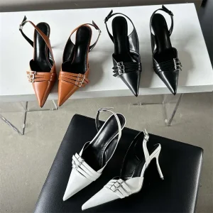 Fashion Belt Buckle Design Narrow Band Pointed Toe Pumps