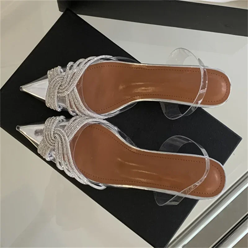 Fashion Slingbacks Pointed Toe Pumps Luxury Design Style Crystal PVC Clear Low Heels Party Shoe - Image 5