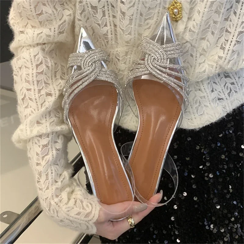 Fashion Slingbacks Pointed Toe Pumps Luxury Design Style Crystal PVC Clear Low Heels Party Shoe - Image 4