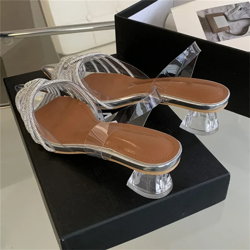 Fashion Slingbacks Pointed Toe Pumps Luxury Design Style Crystal PVC Clear Low Heels Party Shoe - Image 2