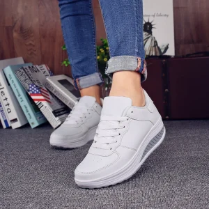 Mixed color Plus Swing Platform Lace-up Wedge Sneakers Breathable Mesh Casual Running Shoes