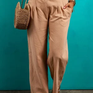 Fashion Street Wear Pant Smocked Elastic Waist Pants with Pockets