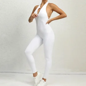 Sporty Jumpsuit Push Up Sports Overalls Zipper Sportswear Gym Yoga Clothing