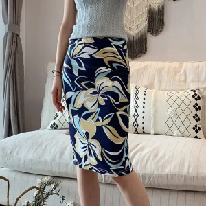 Vintage Print Pencil Long Skirt Office Skirts High Waist Slim Bodycon Skirt