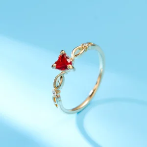 Simple Red Heart Ring Engagement Birthday Gift Rhinestone Cute Finger Rings