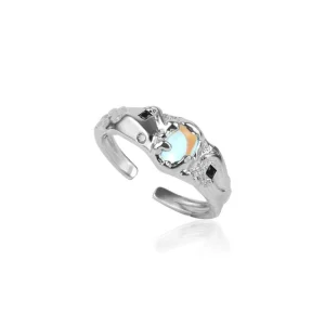 Moonstone Open Rings Retro Minimalist Crystal Zircon Adjustable Finger Ring