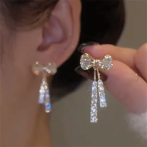 Zircon Bow Light Luxury Temperament Pearl Design Earrings