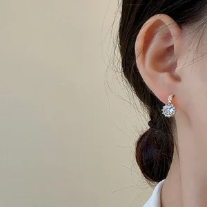 Gold Color Round Zircon Stud Light Luxury Exquisite Earrings