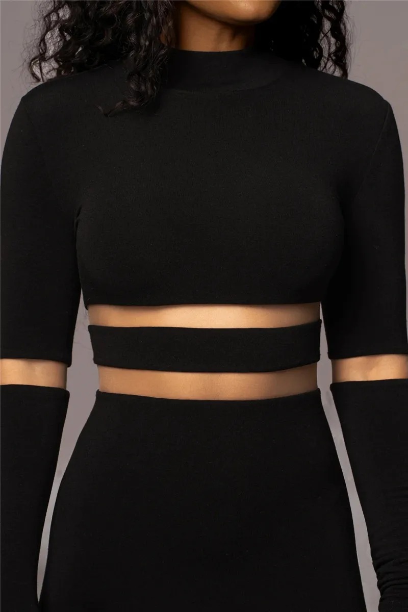 Elegant Turtleneck Long Sleeve Patchwork Club Party Bodycon Midi Dress - Image 4