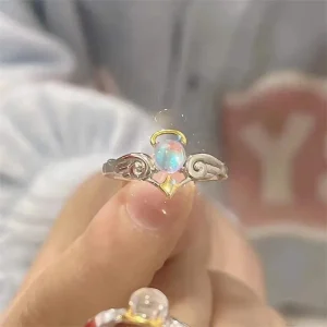 Korean Style Angel Wings Ring Rhinestone Adjustable Opening Finger Ring