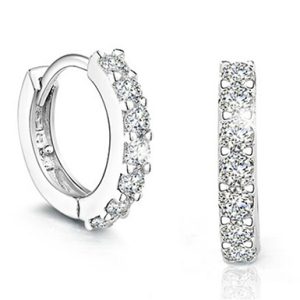 925 Sterling Silver Paved Crystal Hoop Earrings
