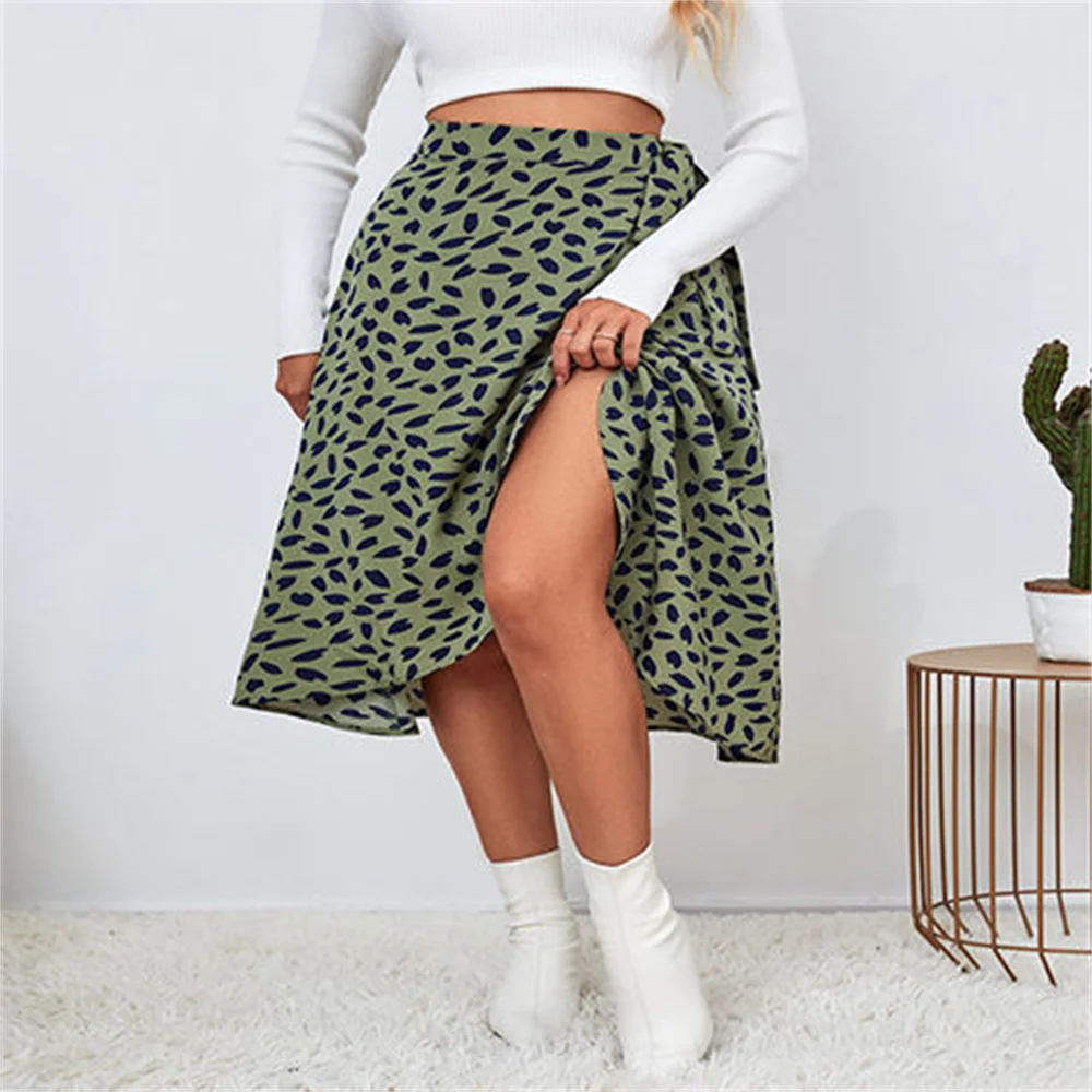 A Line Asymmetrical Print Tie Side High Waist Knee Length Elegant Skirts - Image 3