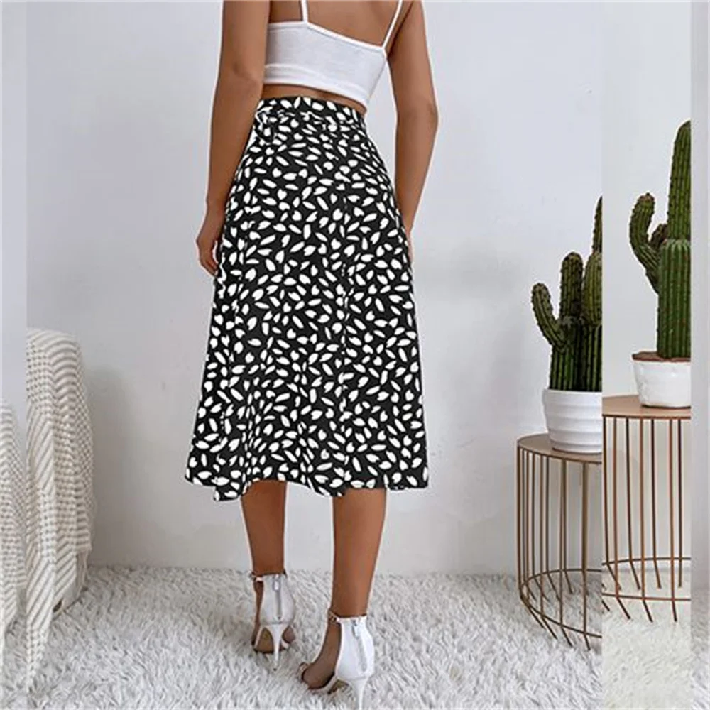 A Line Asymmetrical Print Tie Side High Waist Knee Length Elegant Skirts - Image 5